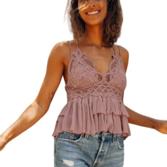 NWT Free People Intimately Adella Cami Mauve Lace Ruffled Tank Top Size XS - Picture 9 of 10